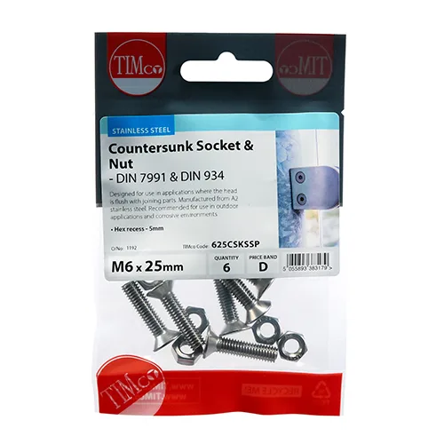 Countersunk Socket Screws DIN7991 A2 Stainless Steel - M6 x 25 - Image 2