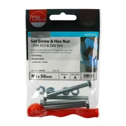 Alternative view of Set Screws DIN933 Grade 8.8 & Hex Nut DIN934 Silver - M6 x 50