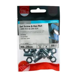 Alternative view of Set Screws DIN933 Grade 8.8 & Hex Nut DIN934 Silver - M8 x 20