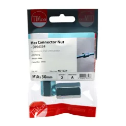 Alternative view of Hex Connector Nuts DIN6334 Silver - M10