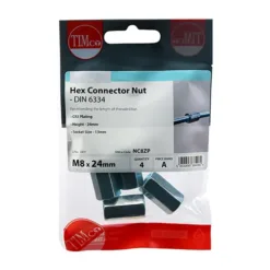 Alternative view of Hex Connector Nuts DIN6334 Silver - M8