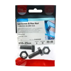Alternative view of Set Screws DIN933 Hex & Nut DIN934 Silver A2 Stainless Steel - M10 x 25