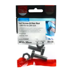Alternative view of Set Screws DIN933 Hex & Nut DIN934 Silver A2 Stainless Steel - M10 x 30