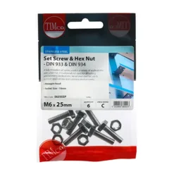 Alternative view of Set Screws DIN933 Hex & Nut DIN934 Silver A2 Stainless Steel - M6 x 25