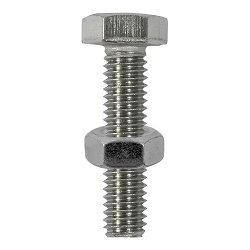 Set Screws DIN933 Hex & Nut DIN934 Silver A2 Stainless Steel - M8 x 25